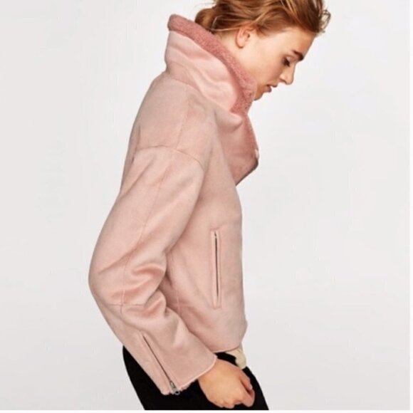 ZARA faux suede sherpa lined moto jacket Size XL - Picture 5 of 12